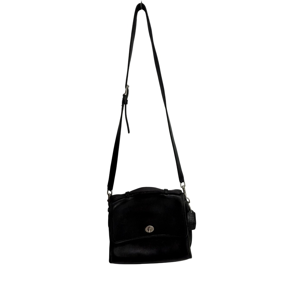 Vintage Coach Station Bag 9870 Black Leather Crossbody Satchel Made USA - Picture 2 of 16